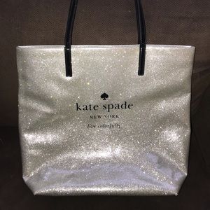 Kate Spade Bon Shopper Tote Silver Glitter